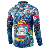Sint Maarten Button Sweatshirt Sea Turtle Tropical Pattern
