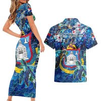 Sint Maarten Couples Matching Short Sleeve Bodycon Dress and Hawaiian Shirt Sea Turtle Tropical Pattern