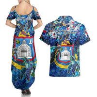 Sint Maarten Couples Matching Summer Maxi Dress and Hawaiian Shirt Sea Turtle Tropical Pattern