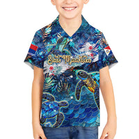 Sint Maarten Family Matching Long Sleeve Bodycon Dress and Hawaiian Shirt Sea Turtle Tropical Pattern