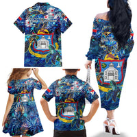 Sint Maarten Family Matching Off The Shoulder Long Sleeve Dress and Hawaiian Shirt Sea Turtle Tropical Pattern