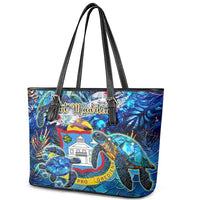 Sint Maarten Leather Tote Bag Sea Turtle Tropical Pattern