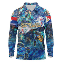 Sint Maarten Long Sleeve Polo Shirt Sea Turtle Tropical Pattern - Wonder Print Shop