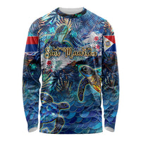 Sint Maarten Long Sleeve Shirt Sea Turtle Tropical Pattern - Wonder Print Shop