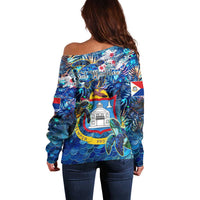 Sint Maarten Off Shoulder Sweater Sea Turtle Tropical Pattern - Wonder Print Shop