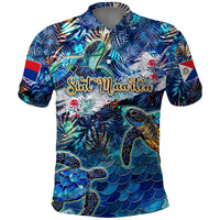 Sint Maarten Polo Shirt Sea Turtle Tropical Pattern - Wonder Print Shop