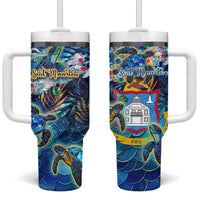 Sint Maarten Tumbler With Handle Sea Turtle Tropical Pattern - Wonder Print Shop