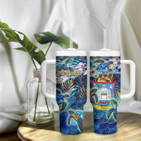 Sint Maarten Tumbler With Handle Sea Turtle Tropical Pattern - Wonder Print Shop