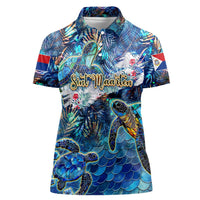 Sint Maarten Women Polo Shirt Sea Turtle Tropical Pattern - Wonder Print Shop