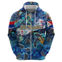 Sint Maarten Zip Hoodie Sea Turtle Tropical Pattern - Wonder Print Shop