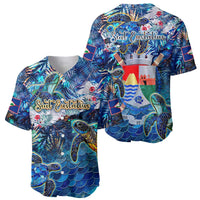 Sint Eustatius Baseball Jersey Sea Turtle Tropical Pattern