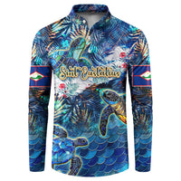 Sint Eustatius Button Sweatshirt Sea Turtle Tropical Pattern