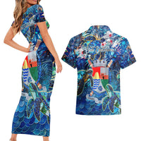 Sint Eustatius Couples Matching Short Sleeve Bodycon Dress and Hawaiian Shirt Sea Turtle Tropical Pattern