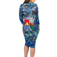 Sint Eustatius Family Matching Long Sleeve Bodycon Dress and Hawaiian Shirt Sea Turtle Tropical Pattern