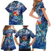 Sint Eustatius Family Matching Short Sleeve Bodycon Dress and Hawaiian Shirt Sea Turtle Tropical Pattern - Wonder Print Shop