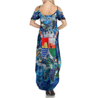Sint Eustatius Family Matching Summer Maxi Dress and Hawaiian Shirt Sea Turtle Tropical Pattern - Wonder Print Shop