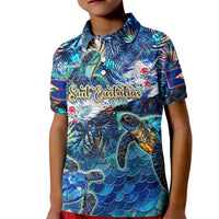 Sint Eustatius Kid Polo Shirt Sea Turtle Tropical Pattern - Wonder Print Shop