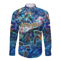 Sint Eustatius Long Sleeve Button Shirt Sea Turtle Tropical Pattern