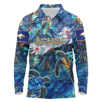 Sint Eustatius Long Sleeve Polo Shirt Sea Turtle Tropical Pattern - Wonder Print Shop