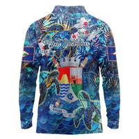 Sint Eustatius Long Sleeve Polo Shirt Sea Turtle Tropical Pattern - Wonder Print Shop