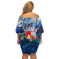 Sint Eustatius Off Shoulder Short Dress Sea Turtle Tropical Pattern - Wonder Print Shop