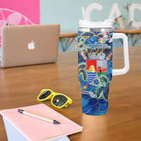 Sint Eustatius Tumbler With Handle Sea Turtle Tropical Pattern - Wonder Print Shop