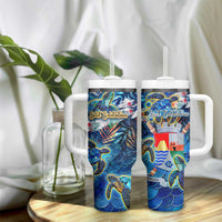 Sint Eustatius Tumbler With Handle Sea Turtle Tropical Pattern - Wonder Print Shop