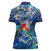 Sint Eustatius Women Polo Shirt Sea Turtle Tropical Pattern - Wonder Print Shop