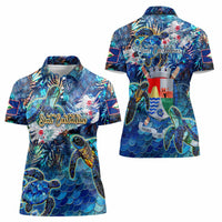 Sint Eustatius Women Polo Shirt Sea Turtle Tropical Pattern - Wonder Print Shop