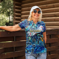 Sint Eustatius Women Polo Shirt Sea Turtle Tropical Pattern - Wonder Print Shop