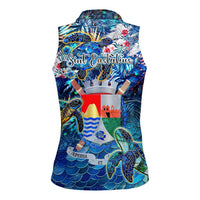 Sint Eustatius Women Sleeveless Polo Shirt Sea Turtle Tropical Pattern - Wonder Print Shop