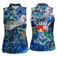 Sint Eustatius Women Sleeveless Polo Shirt Sea Turtle Tropical Pattern - Wonder Print Shop