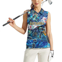 Sint Eustatius Women Sleeveless Polo Shirt Sea Turtle Tropical Pattern - Wonder Print Shop