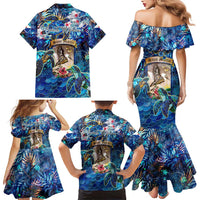 Saint Martin Family Matching Mermaid Dress and Hawaiian Shirt Sea Turtle Tropical Pattern