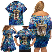 Saint Martin Family Matching Off Shoulder Short Dress and Hawaiian Shirt Sea Turtle Tropical Pattern - Wonder Print Shop