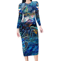Saint Martin Long Sleeve Bodycon Dress Sea Turtle Tropical Pattern - Wonder Print Shop