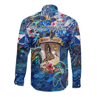 Saint Martin Long Sleeve Button Shirt Sea Turtle Tropical Pattern