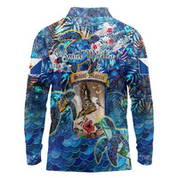 Saint Martin Long Sleeve Polo Shirt Sea Turtle Tropical Pattern - Wonder Print Shop