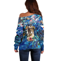 Saint Martin Off Shoulder Sweater Sea Turtle Tropical Pattern - Wonder Print Shop
