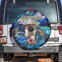 Saint Martin Spare Tire Cover Sea Turtle Tropical Pattern - Wonder Print Shop