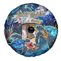 Saint Martin Spare Tire Cover Sea Turtle Tropical Pattern - Wonder Print Shop