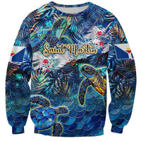 Saint Martin Sweatshirt Sea Turtle Tropical Pattern - Wonder Print Shop