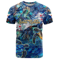 Saint Martin T Shirt Sea Turtle Tropical Pattern - Wonder Print Shop