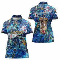 Saint Martin Women Polo Shirt Sea Turtle Tropical Pattern - Wonder Print Shop