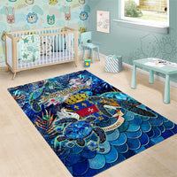Saint Barthelemy Area Rug Sea Turtle Tropical Pattern