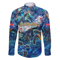 Saint Barthelemy Family Matching Off The Shoulder Long Sleeve Dress and Hawaiian Shirt Sea Turtle Tropical Pattern