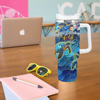 Saint Barthelemy Tumbler With Handle Sea Turtle Tropical Pattern - Wonder Print Shop