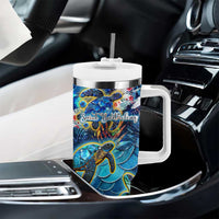 Saint Barthelemy Tumbler With Handle Sea Turtle Tropical Pattern - Wonder Print Shop