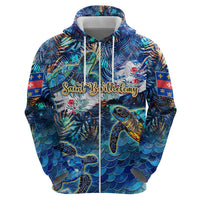 Saint Barthelemy Zip Hoodie Sea Turtle Tropical Pattern