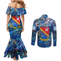 San Andres and Providencia Couples Matching Mermaid Dress and Long Sleeve Button Shirt Sea Turtle Tropical Pattern